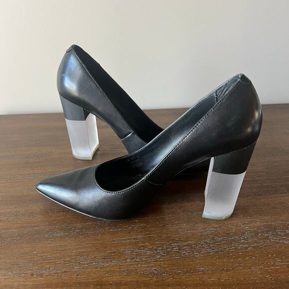 Pour La Victoire Woman’s Black Leather Bock Acrylic Heel Pumps- Size 8 - Picture 5 of 11